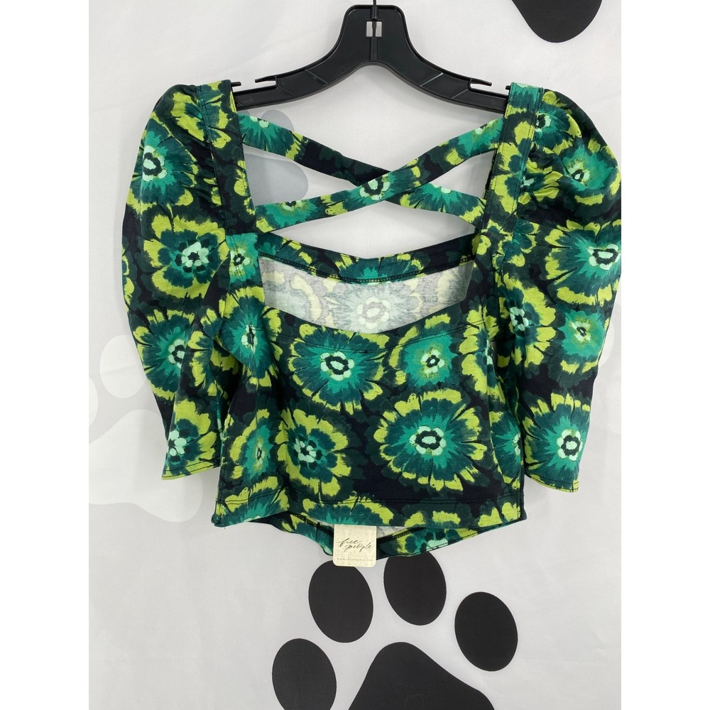 Free People Revolve NWT Give Me More Top Strappy Back Black Combo Green Sm New - Picture 3 of 11